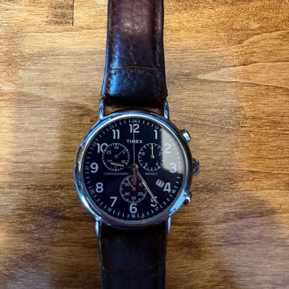 Timex Leather Watch - Navy Face